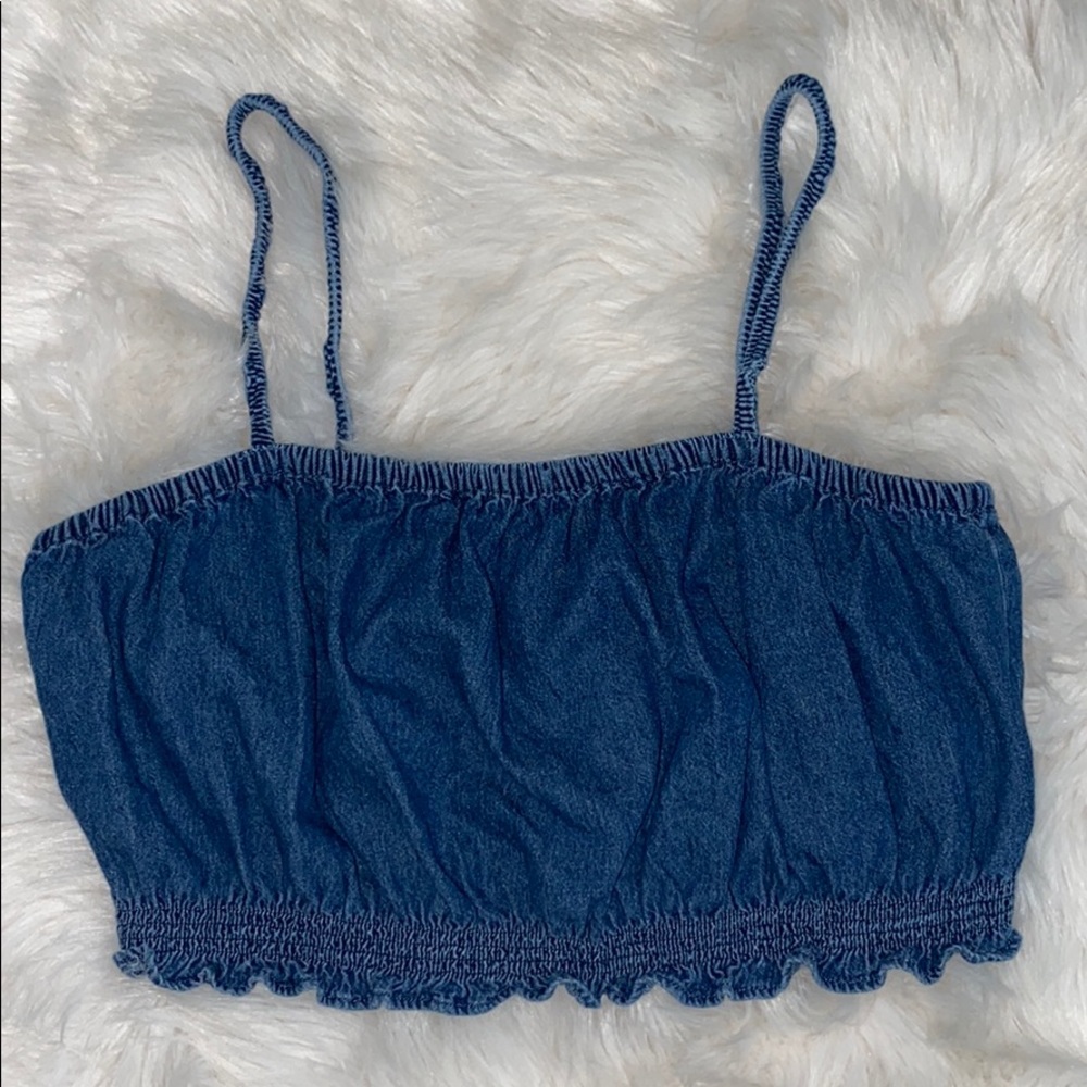 Jean crop top with lettuce trim